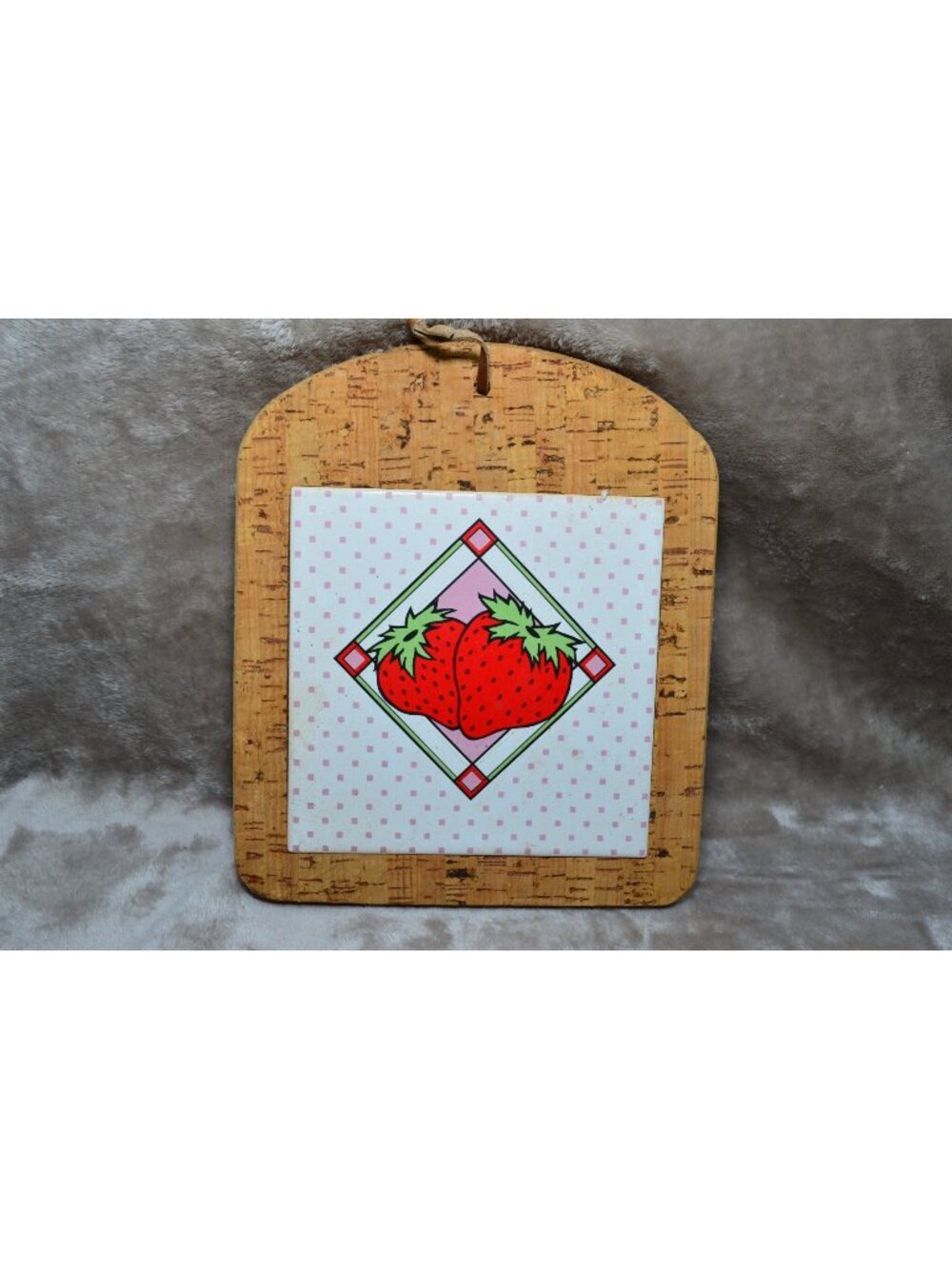 Vintage Strawberry Tile Cork Trivet Wall Hot Pad Retro Cottagecore Kitchen Cute